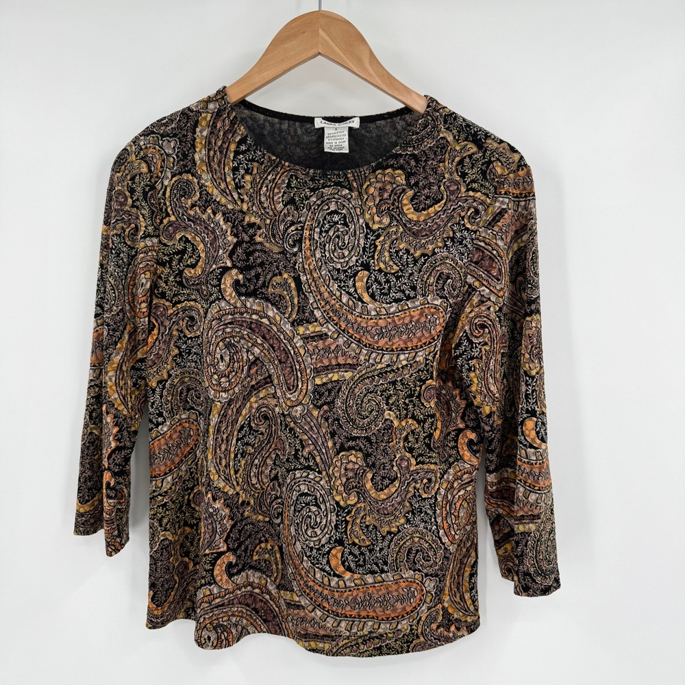 Laura Ashley Y2K Paisley Orange/Brown 3/4 Sleeve Blouse Women's Sz Small - Picture 1 of 10